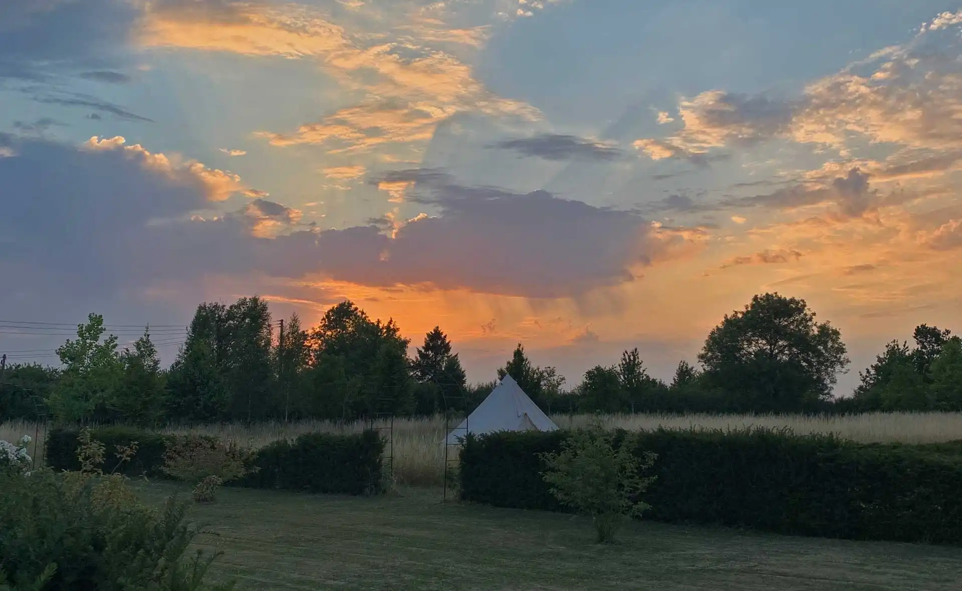 Camping at sunset in Suffolk at Freedom Farm
